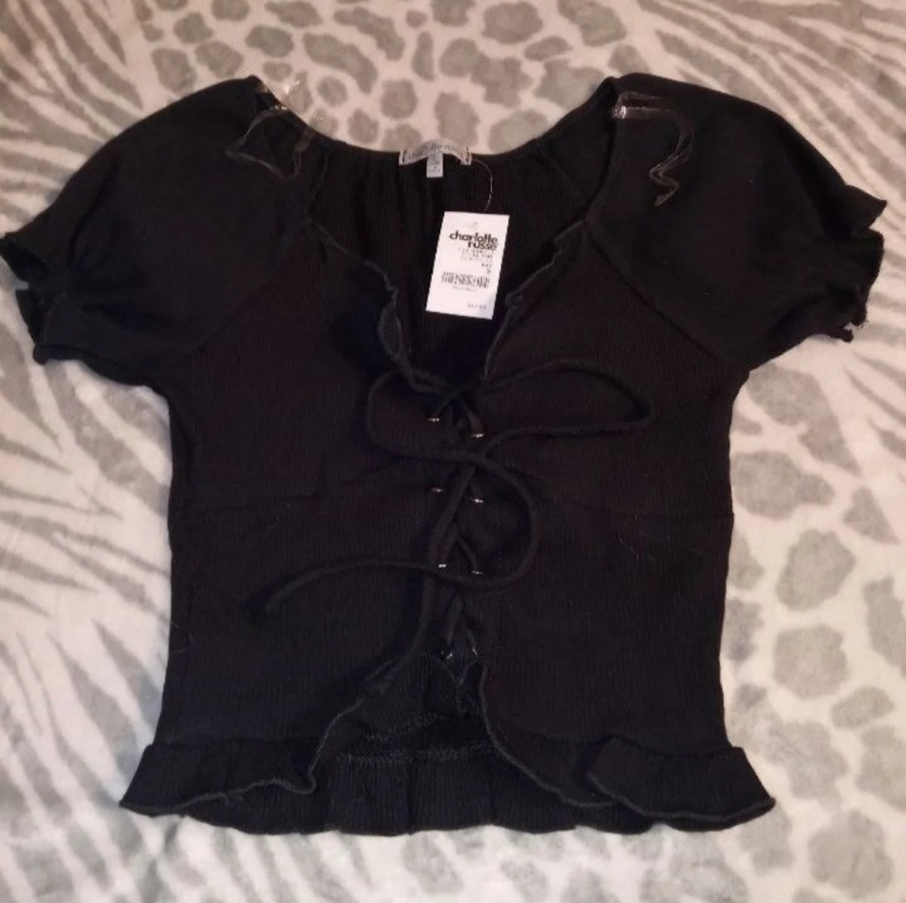 Lace Up Ribbed Top